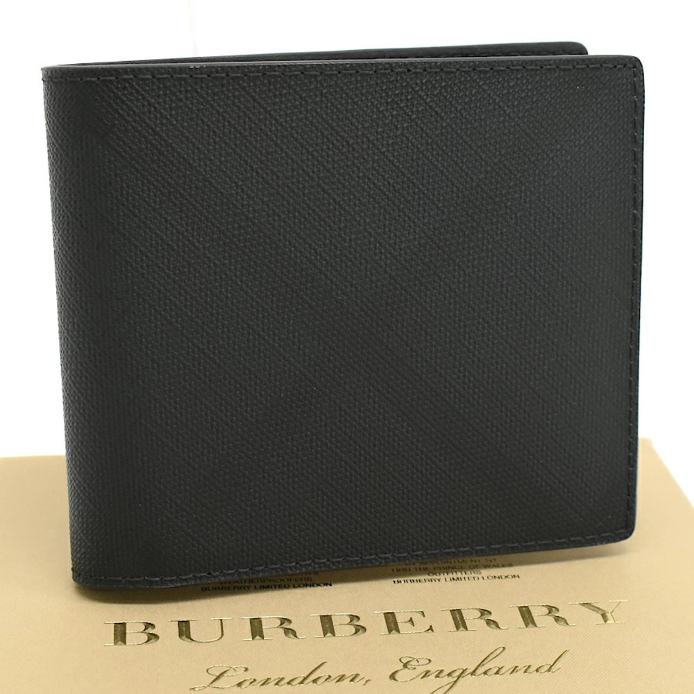 Burberry Smoked Nova Check Wallet Bi fold Grainy Leather Black